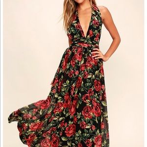 Lulu’s Small Sweet Heaven Black Floral Maxi Dress (Formal)